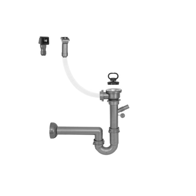 Universal siphon for steel lay-on or inset sinks 1 bowl, 2", bowl or drainer overflow