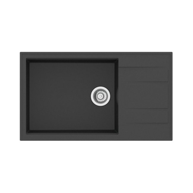 Granite sink RETTO 1 big bowl with short drainer - finishing Black Metalic